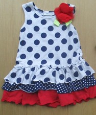Girl's Bonnie Jean Navy Polka Dot Dress with red flower,  4T - 4-5 years