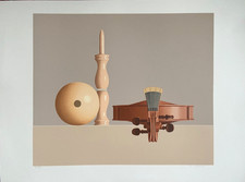 F. VIDALENS LIMITED EDITION PRINT VIOLIN STILL-LIFE purple brown ARTWORK vase