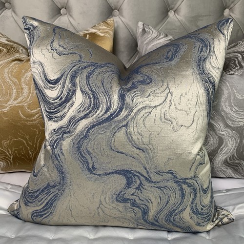 Marble blue taupe cushion - blue,