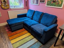 Small Blue/Teal 3 Seater Corner Sofa/Chaise Longue, Left Or Right Hand Side