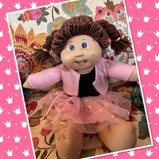 Cute Vintage Cabbage Patch Kids Girl Doll Brown Poodle Hair HM3 Violet Eyes TLC