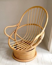 Stunning MCM Large Vintage 1970s Rattan Rocking & Swivel Chair with Cushion