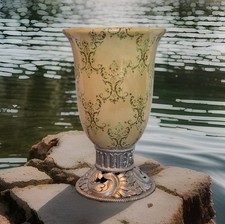 Decorative Retro Vintage Looking Ceramic Vase Urn Cream & Green Home Decor