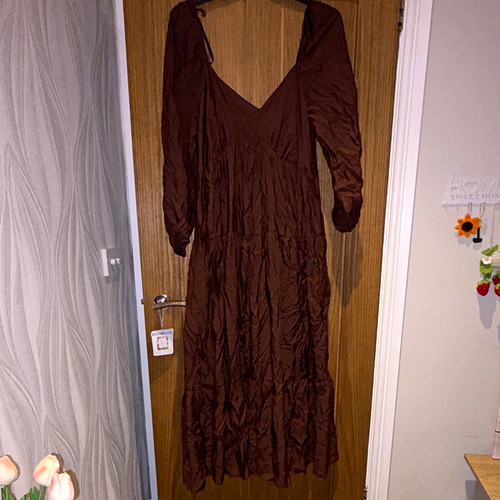 Primark brown crinkle neck - primark, v-neck