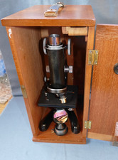 Beck London model 47 microscope in original oak case with key- VG condition