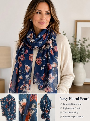 Navy blue floral print scarf - print,