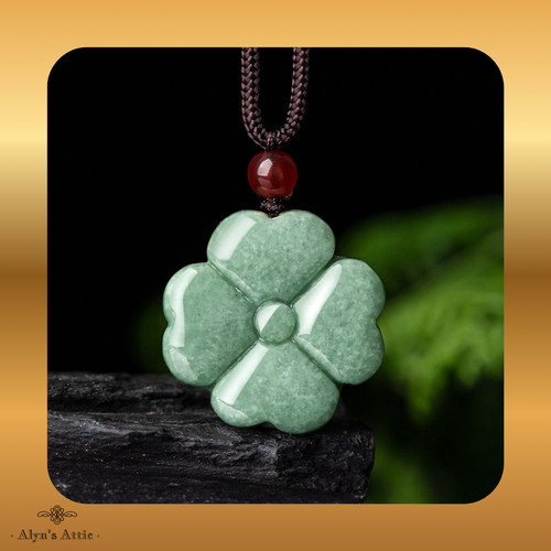 Green jade clover - green, pendant