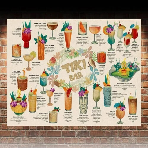 Tiki cocktail bar menu - menu, recipe