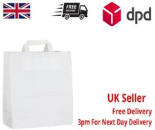 Brown, & White SOS Kraft Paper Lunch Bags Food Carrier Strong Handle Bag Gifts