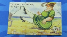 Albert Carnell Comic Postcard 1927 Seaside Beach Donkey BBW Fat Lady Theme