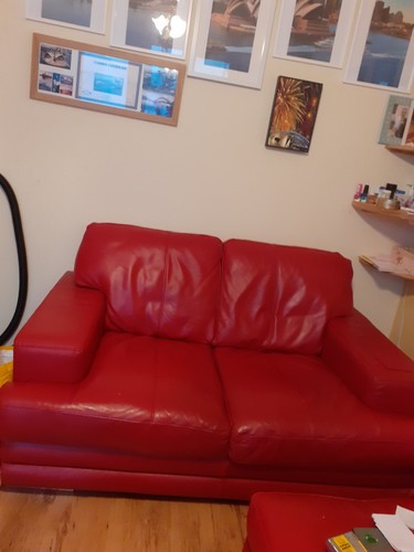 Red leather sofa chair - sofa, &