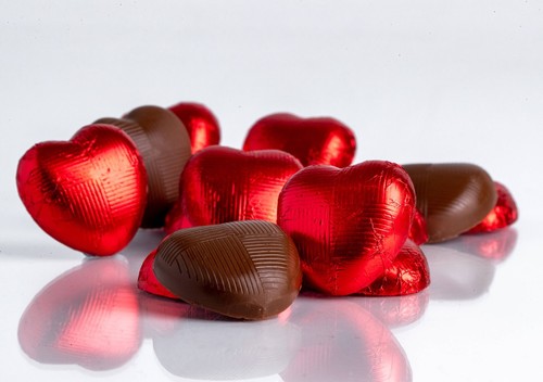 Milk chocolate red hearts foil - milk,