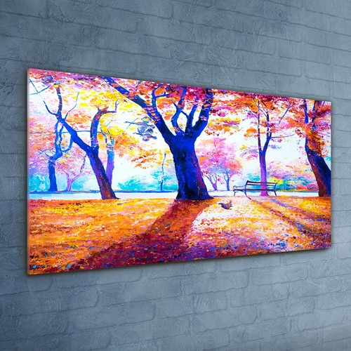 Painting park trees bench - painting,