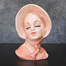 Vintage 50s Pink Bonnet Regency Lady Head Vase Planter