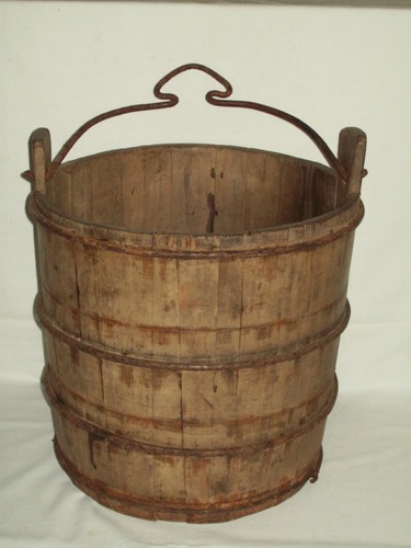 Primitive wooden well bucket - primitive,