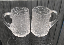 Pair of Retro Whitefriars  Glass GLACIER  Half Pint Beer Mug Tankards