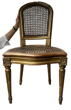 ANTIQUE FRENCH SALON CHAIR LOUIS XVI STYLE ORIGINAL RATTAN SEAT AND BACK  19TH C