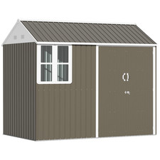 Grey 8x6ft Galvanised Steel Garden Shed with Double Doors & Window, New