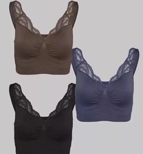 Rhonda Shear Lace Trim Ahh Bra With Removable Pads 3 Pack Black Small RRP £54