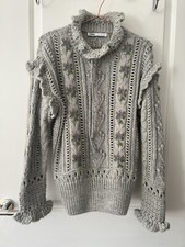 Brand new Zara Floral Embroidered Grey Knitted Jumper, Size Small, S, 8-10