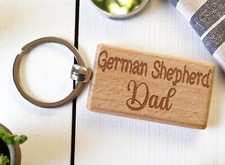 German Shepherd Dad Keyring Gift Nice Cute Dog Engraved Wooden Rustic Present