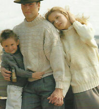 Family Aran Crew Neck Guernsey Sweater Knitting Pattern 24-42"  Boys & Girls 639