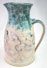 Studio Pottery Large Jug Hand Painted In Abstract Pattern