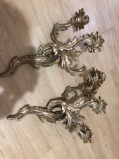 Large Antique Louis XV Rococo Style Gilt Bronze Wall Light Candle Sconces 2 Arm.