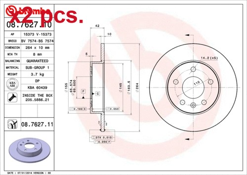 Pcs front rear brake - rear, disc