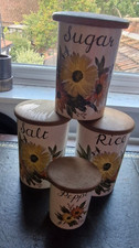 4 Sunflower Crown Devon Fieldings Storage Jars - Rice, Salt, Sugar and Pepper