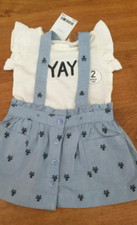 NEXT Outfit Set T-shirt  Skirt With Braces Pinafore  Age 12-18 Months Baby Girl