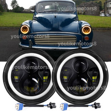Pair 7" Inch Round LED Headlights High Low Beam Fit For Morris Minor 1955-1971