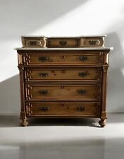 Antique Solid Pine French Style Marble Top Dresser Washstand Chest Of Drawers