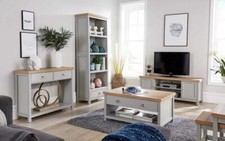 Living Room Grey 36mm Oak Top Coffee Console TV Stand Solid Bookcase Unit