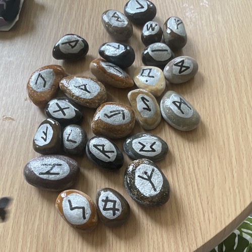 Hand painted rune - hand, stones