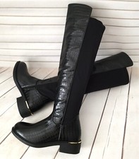 Womens Black Long Thigh High Boots Over The Knee Low Block Heel Zip Up Shoes 3-8