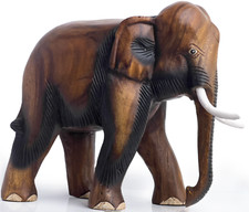 Crafty Artisan hand carved XL 30 cm/12 inch wooden elephant ornaments figurines.
