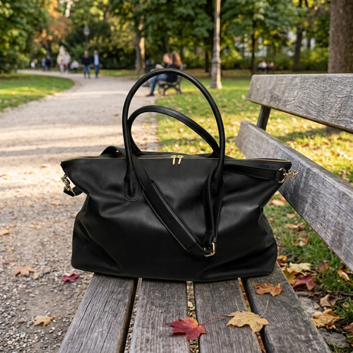 Black leather weekender - weekender, duffle