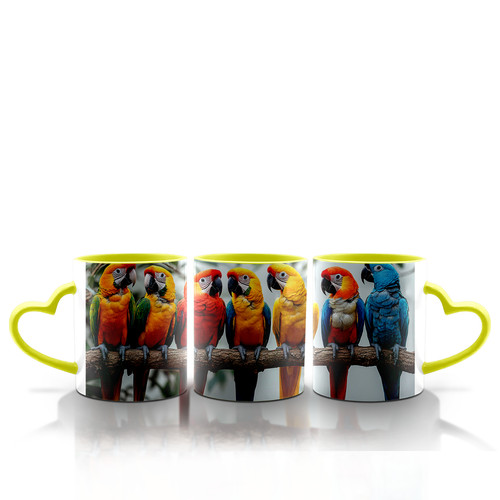 Colorful parrots mug - parrots, heart