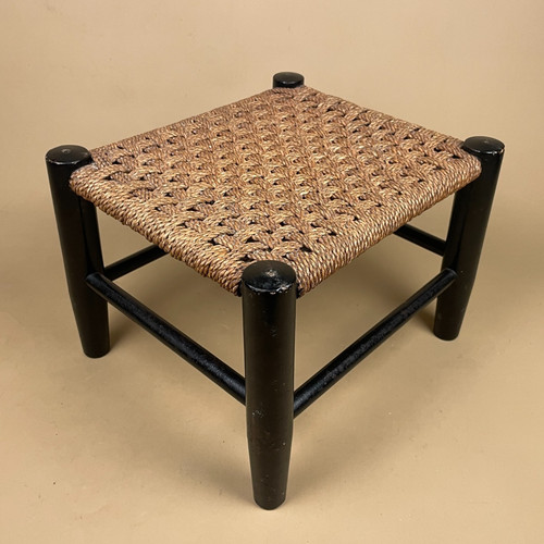 Wooden foot stool woven wood - wooden,