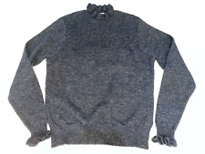 La Redoute Blue Ruffle Neck Jumper Size Medium 12/14 Frill Collar Wool Mix