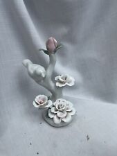 White Bird On Tree White Flowers Pink Flower Ceramic Ornament 