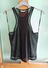 La Senza black mesh racerback glass beaded flower cami vest top lingerie M
