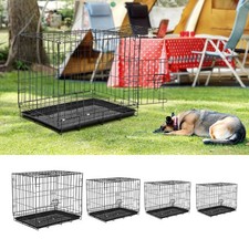 Metal Mesh Rabbit Dog Cage Pen Puppy Pet Training Crate Carrier Hutch with Tray