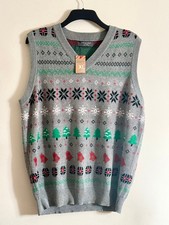 Christmas Fair isle Cardigan Nordic Mens Xmas Grandad Jumper Sweater Grey XL NEW