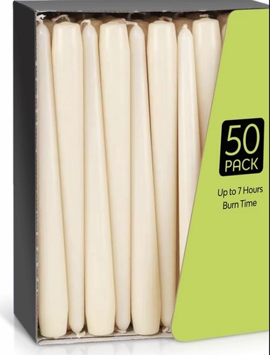 50pk ivory taper candles - candles:, 7hr
