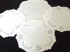 4 Assorted Vintage White Linen Hand Embroidered Doilies.