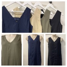 NEXT Ladies Twin Pocket Linen Blend V Neck Shift Dress 4 Colour Size 8-24 RRP£26
