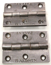 Old Antique Victorian  Baldwin Original Cast Iron 3in Butt Hinges (HIN216)