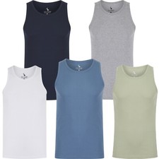 Mens Ribbed Vest Tank Top Sleeveless T Shirt 100% Cotton Regular Fit Holiday Top